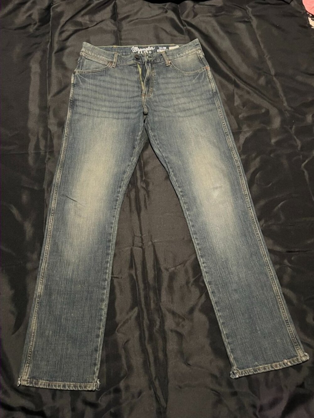 Wrangler Retro Slim Straight Jeans 31x34 Medium Wash Denim Mens